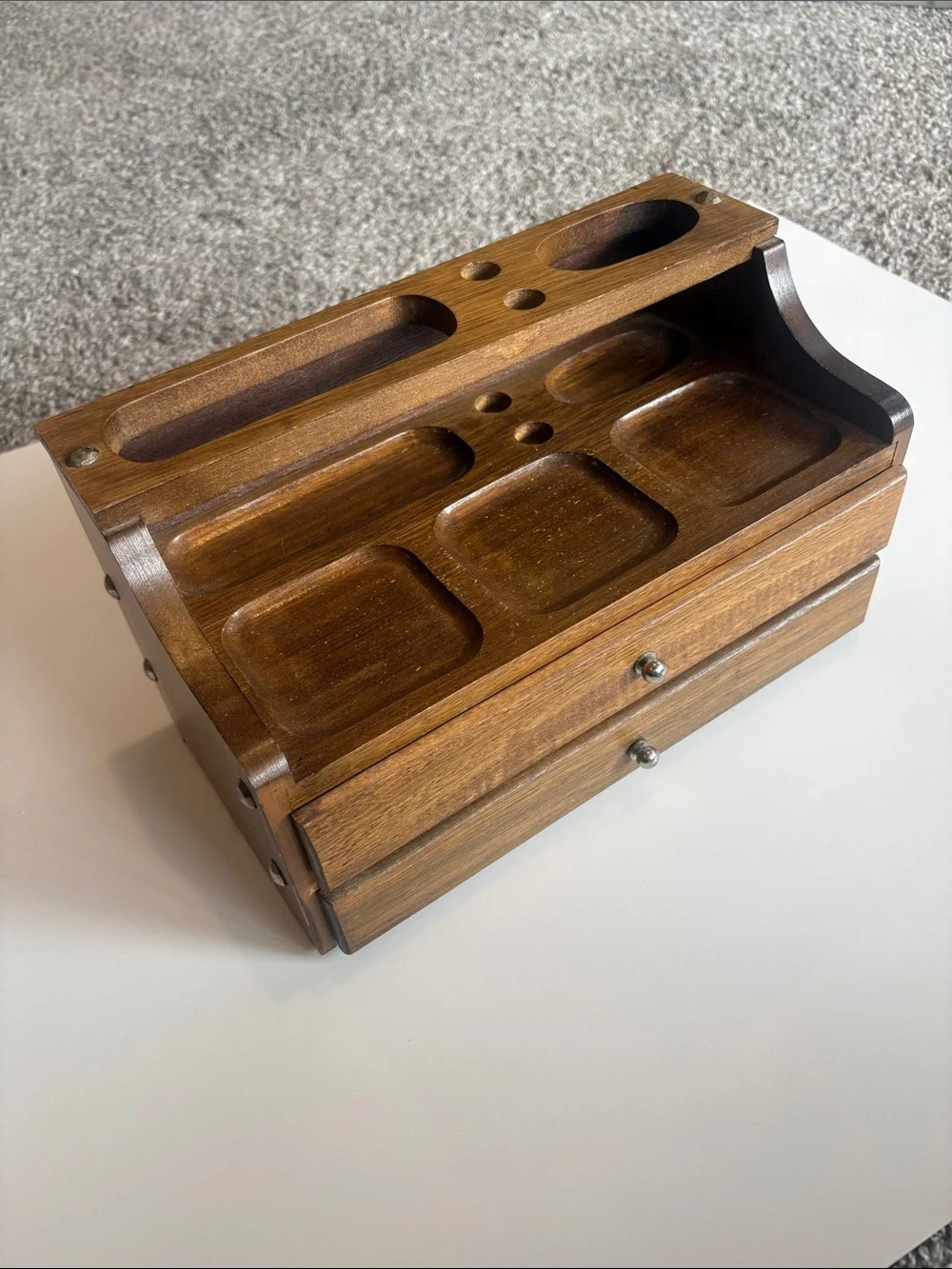 Valet Tray Vintage Wooden Desk Organizer Caddy Warm Brown